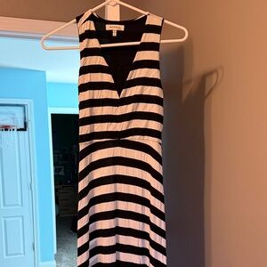 Monteau Black and White Striped Sleeveless V-Neck Maxi Dress